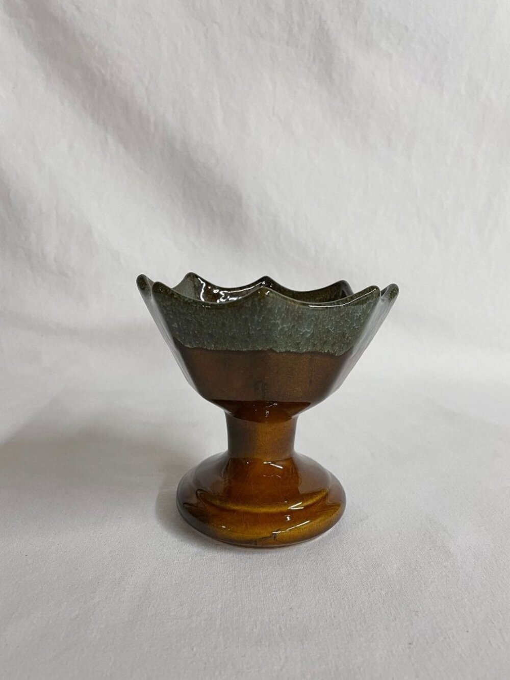 Vintage Van Briggle Compote Pedestal Bowl Dish Planter Brown Green Drip Glaze